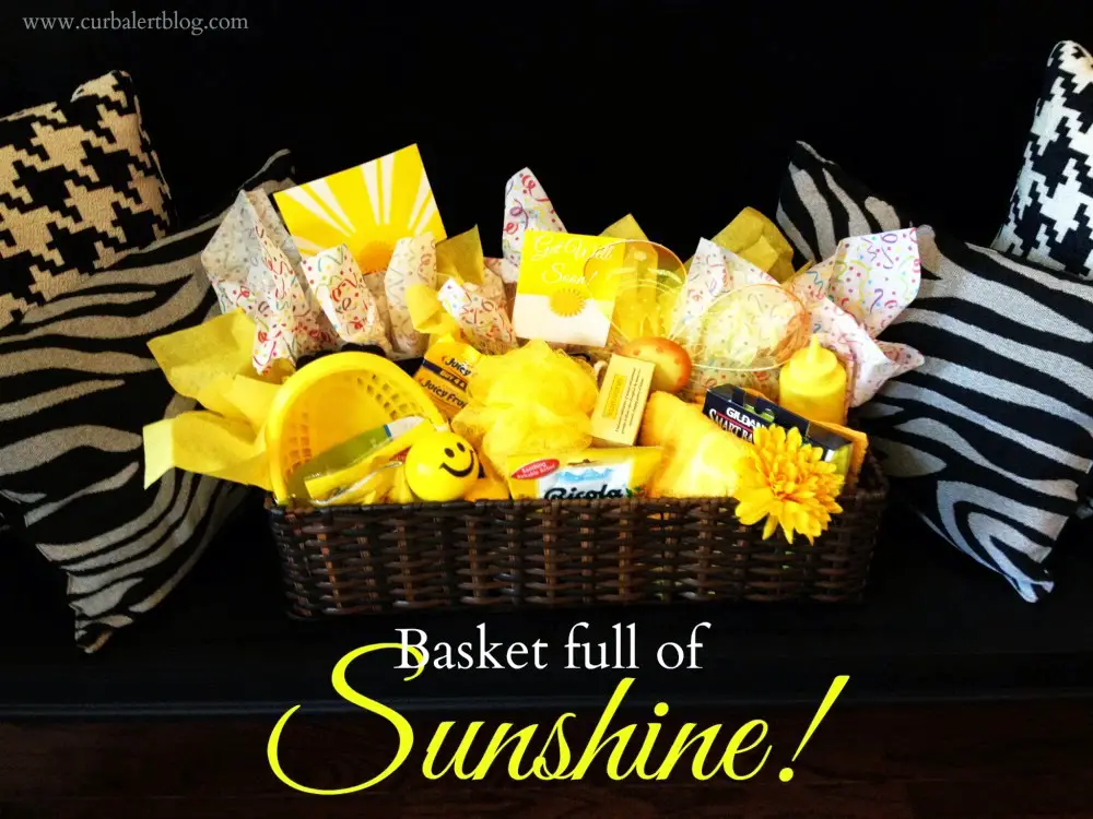 Get Well Soon Gift:  Basket full of Sunshine Yellow Goodies via Curb Alert! www.curbalertblog.com