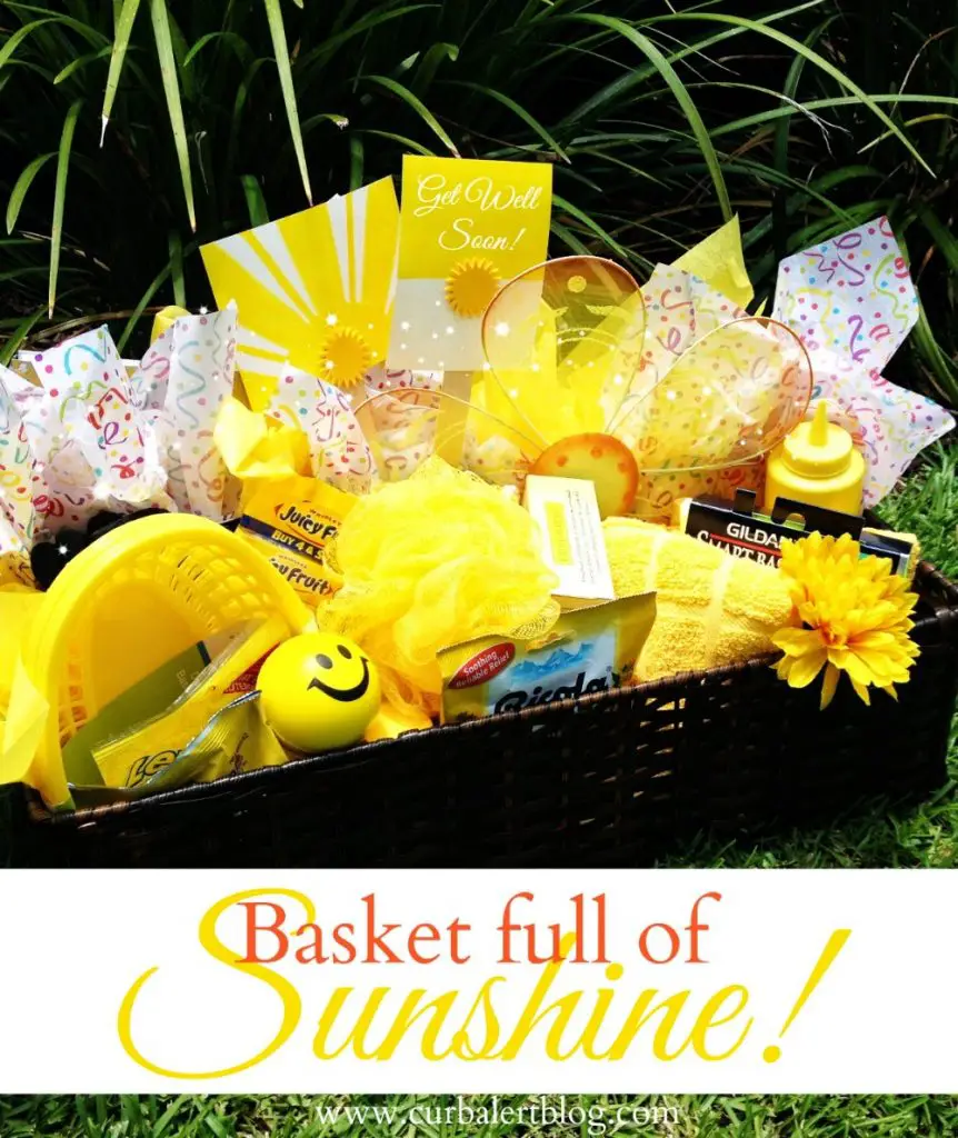 Get Well Soon Gift:  Basket full of Sunshine & Yellow Goodies via Curb Alert! www.curbalertblog.com