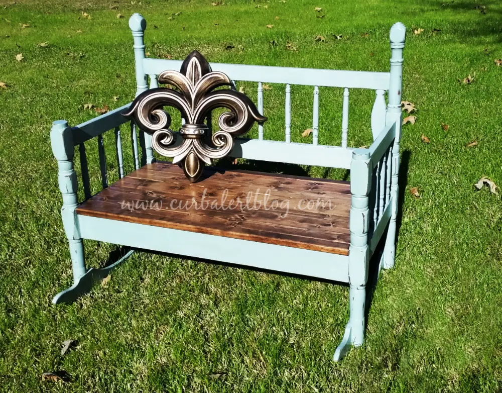 Repurposed Headboard Bench Annie Sloan Duck Egg Blue