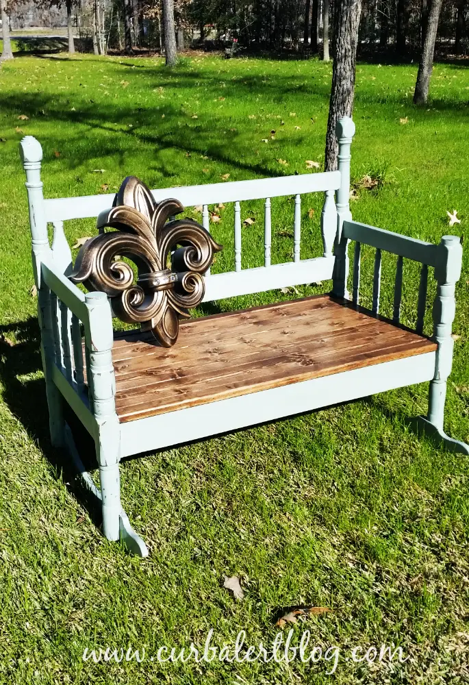 Repurposed Headboard Bench Annie Sloan Duck Egg Blue